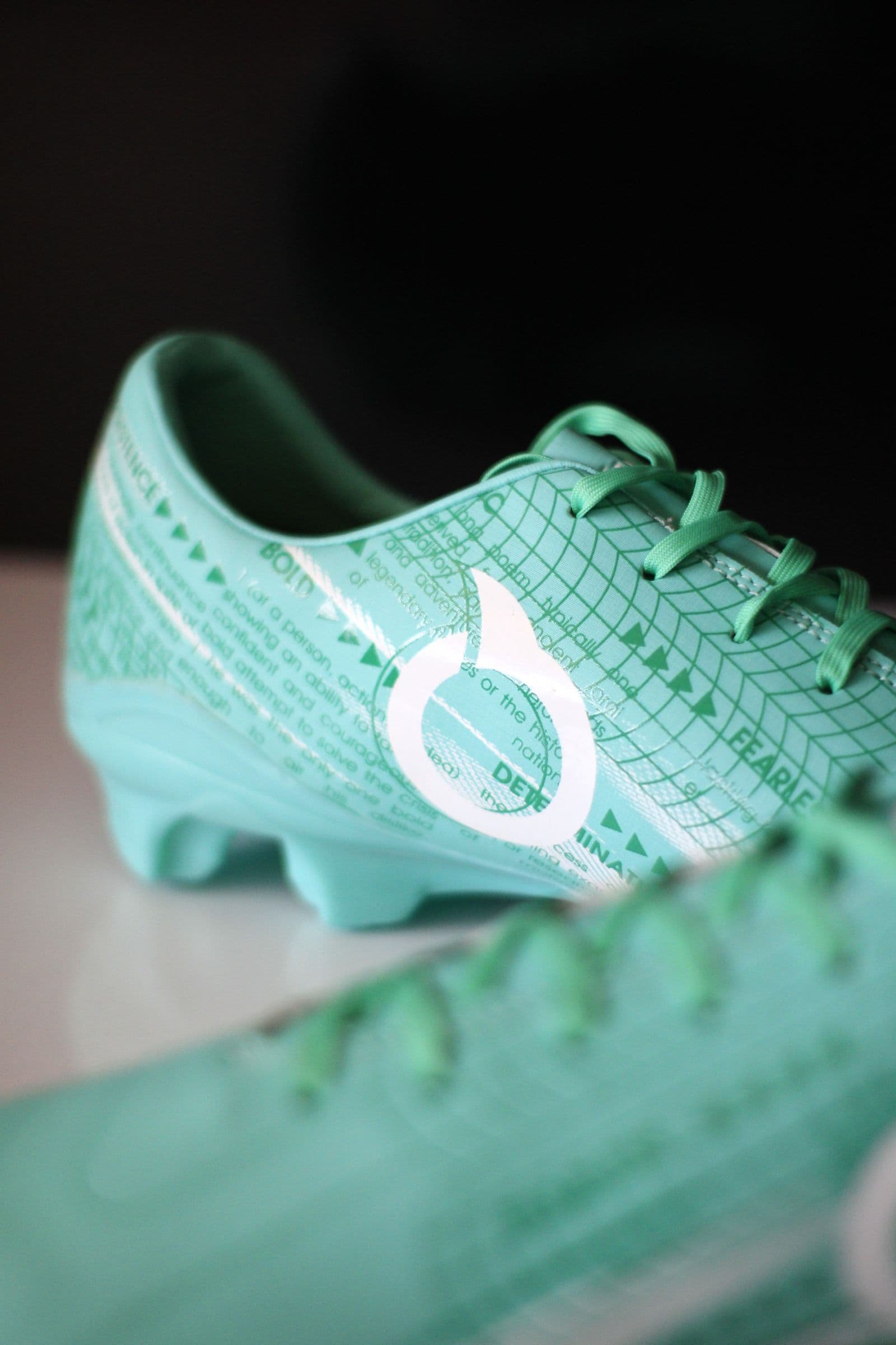 Football boot detail on the pitch